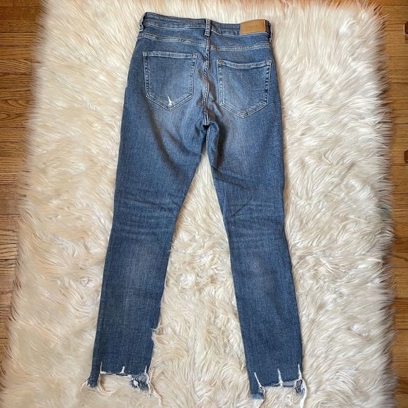 H&M Skinny Ankle Denim Jeans High Waist Raw Hem Distressed Light - Picture 9 of 14